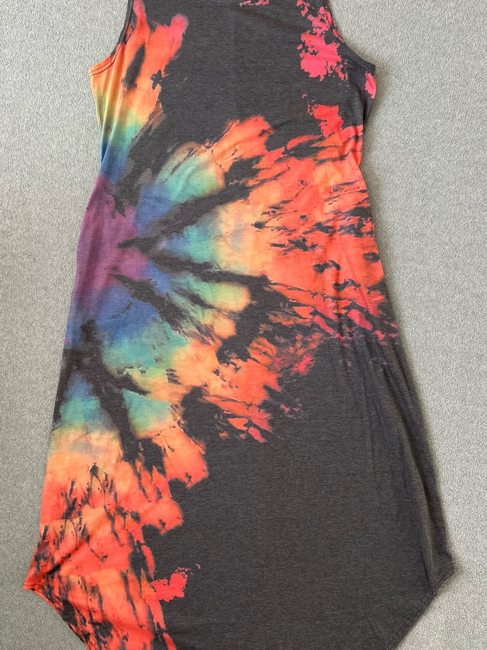 Women’s XL Tie Dye Sleeveless Midi Maxi Dress Gray Rainbow Casual Boho - Picture 2 of 8